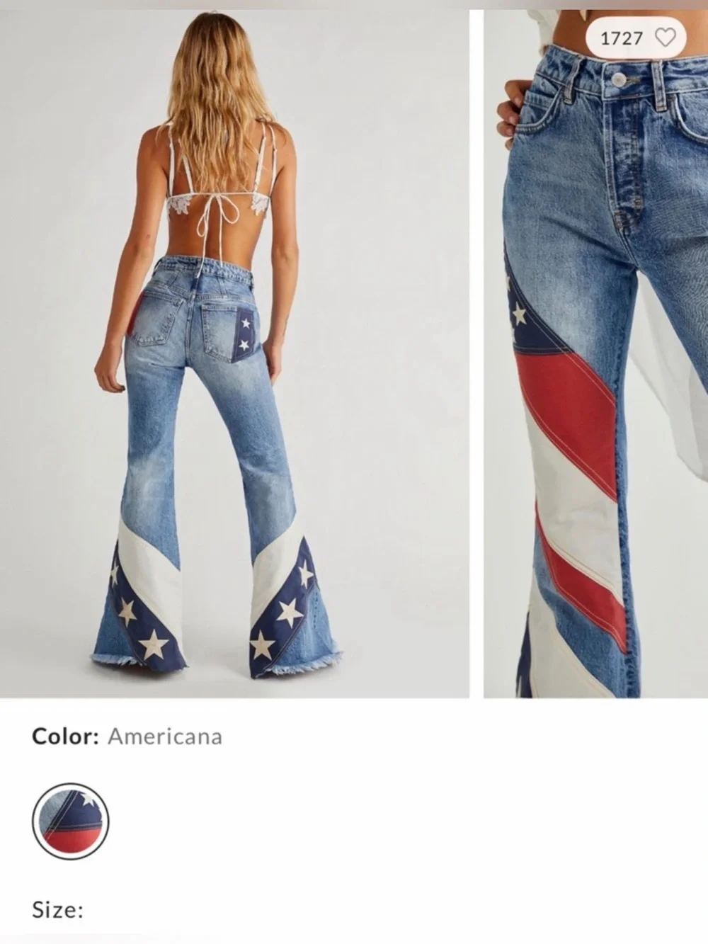 We The Free Star & Stripe Flared Jeans in Blue, Red & White - Picture 2 of 4